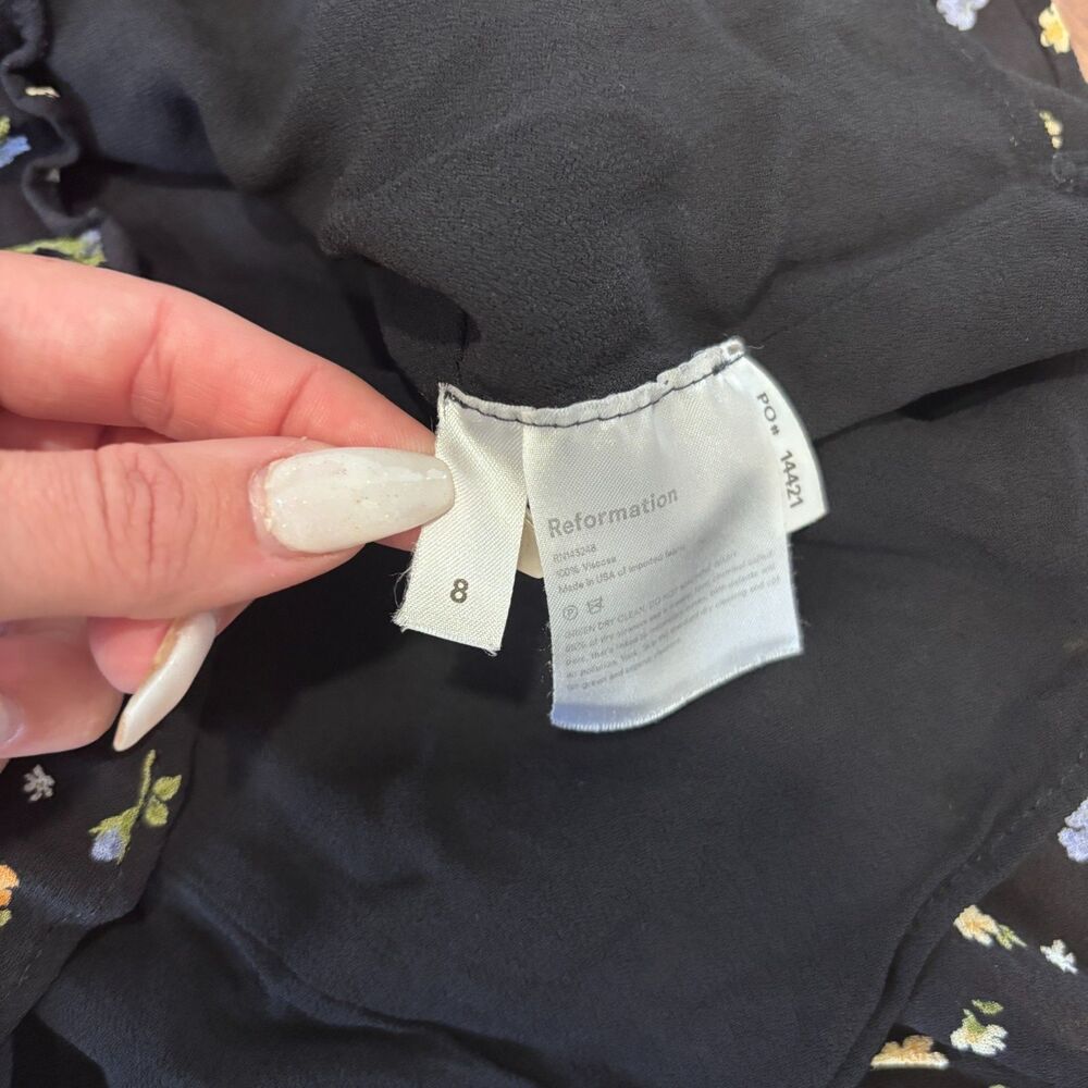 Reformation Black Mini Dress with Yellow & White Floral Print - Picture 7 of 10